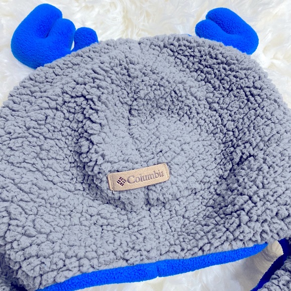 Columbia Kids Reindeer Sherpa Winter Beanie Hat Gray Blue Kid's Size Youth 0/S ! - Picture 2 of 7